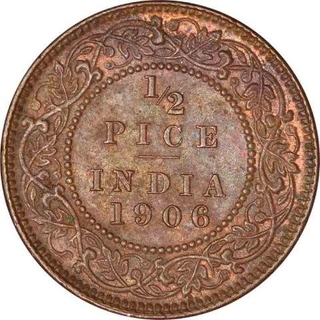 Bronze Half Pice  Coin of King Edward VII of Calcutta Mint of 1906.