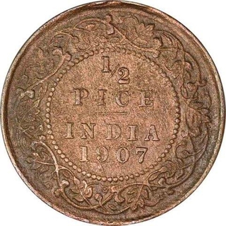 Bronze Half Pice Coin of King Edward VII of Calcutta Mint of 1907.