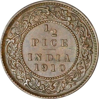 Bronze Half Pice Coin of King Edward VII of Calcutta Mint of 1910.