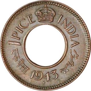 Bronze One Pice Coin of king George VI of Bombay Mint of 1943.