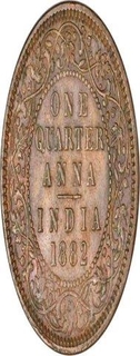 Copper One Quarter Anna Coin  of Victoria Empress of Calcutta mint of 1882.