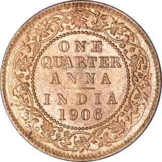 Copper One Quarter Anna Coin  of King Edward VII of Calcutta Mint of 1906.