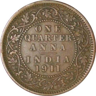 Bronze One Quarter Anna Coin of King George V of Calcutta mint of 1911.