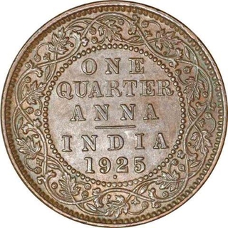 Bronze One Quarter Anna Coin  of King George V of Bombay Mint of 1925.