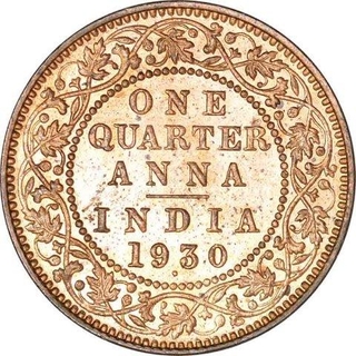 Bronze One Quarter Anna Coin  of King George V of  Bombay Mint of 1930.