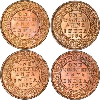 Bronze One Quarter Anna Coin of King George V of Calcutta Mint.