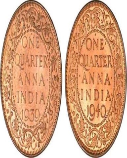 Bronze One Quarter Anna Coins  of King George VI of  Bombay Mint.