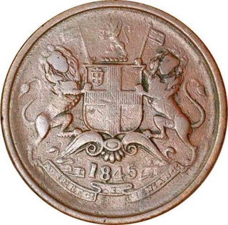 Copper Half Anna Coin  of East India Company of Calcutta Mint of 1845.