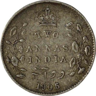 Silver Two Annas Coin of King Edward VII of Calcutta mint of 1905.