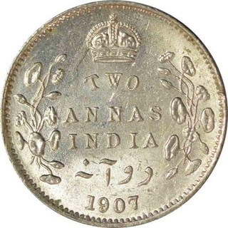 Silver Two Annas Coin of King Edward VII of Calcutta Mint of 1907.