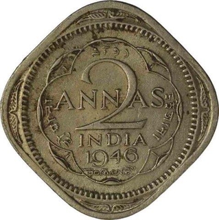 Cupro Nickel  Two Annas Coin of King George VI of Calcutta Mint of 1946.