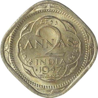 Cupro Nickel Two Annas Coin of King George VI of Bombay Mint of 1947.