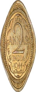 Nickel Brass Two Annas Coin of King George VI of Bombay Mint of 1944.