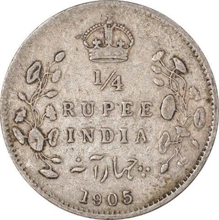 Silver Quarter Rupee Coin  of King Edward VI of Calcutta Mint of 1905.