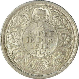 Silver Quarter Rupee Coin of King George V of Calcutta Mint of 1912.