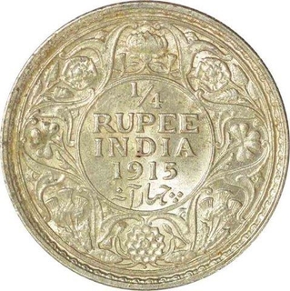 Silver Quarter Rupee Coin of King George V of Bombay Mint of 1915.