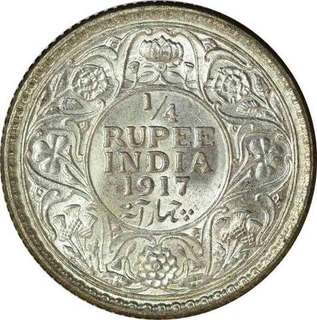 Silver Quarter Rupee Coin of King George V of Calcutta Mint of 1917.