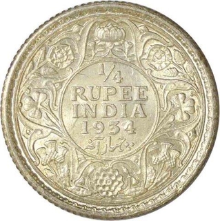 Silver Quarter  Rupee Coin of  King George V of Calcutta Mint of 1934.