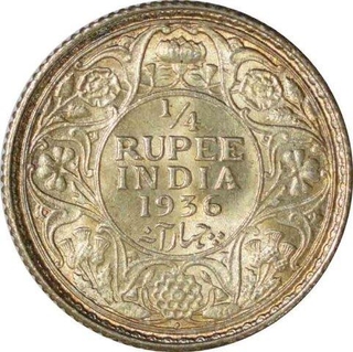 Silver Quarter Rupee Coin of King George V of Bombay Mint of 1936.