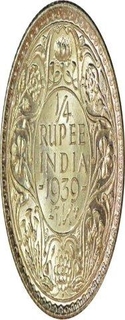 Silver Quarter Rupee coin  of King George VI of Bombay Mint of 1939.