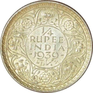 Silver Quarter Rupee  Coin of  King George VI of Calcutta Mint of 1939.