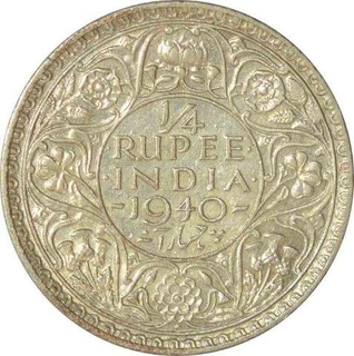 Silver Quarter Rupee Coin of  King George VI of Bombay Mint of 1940.