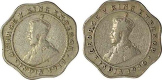 Cupro Nickel Four Annas Coins of King George V of Calcutta Mint.