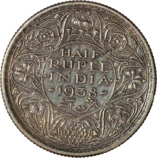 Silver Half Rupee Coin of King George VI of Bombay Mint of 1938.