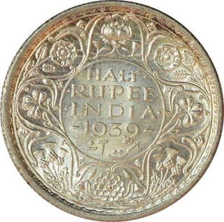 Silver Half Rupee Coin of King George VI of Bombay Mint of 1939.