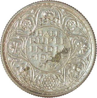 Silver Half Rupee Coin of King George VI of Calcutta Mint of 1939.