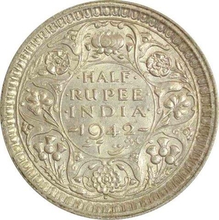 Silver Half Rupee Coin of King George VI of Bombay Mint of 1942.