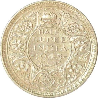 Silver Half Rupee Coin of King George VI of Lahore Mint of 1945.