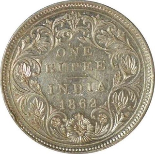 Silver One Rupee Coin of Victoria Queen of Bombay Mint of 1862.