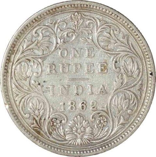 Silver One Rupee Coin of Victoria Queen of  Bombay Mint of 1862.