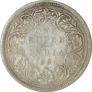 Silver One Rupee Coin  of Victoria Queen of Bombay Mint of 1862.