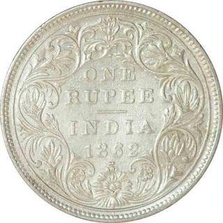 Silver One Rupee Coin of Victoria Queen of Bombay Mint of 1862.