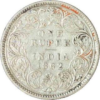 Silver One  Rupee Coin  of Victoria Queen of Calcutta Mint of 1862.