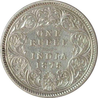 Silver One Rupee Coin of Victoria Queen of Calcutta Mint of 1875.