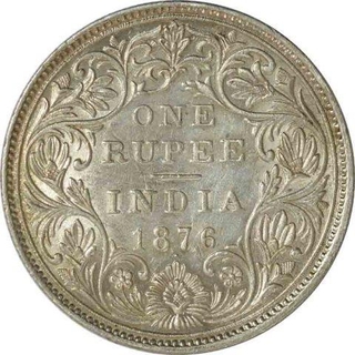 Silver One Rupee Coin  of Victoria Queen of Bombay Mint of 1876.