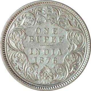 Silver One Rupee Coin of Victoria Queen of Calcutta Mint of 1876.