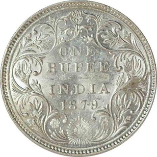 Silver One Rupee Coin of Victoria Empress of Bombay Mint of 1879.