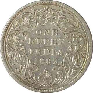 Silver One  Rupee Coin of Victoria Empress of Bombay Mint of 1882.