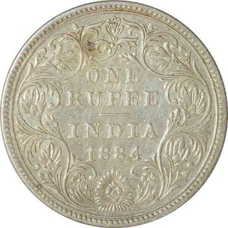 Silver One Rupee Coin of Victoria Empress of Bombay Mint of 1884.