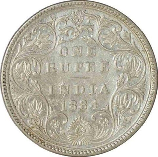 Silver One Rupee  Coin of Victoria Empress of Bombay Mint of 1884.