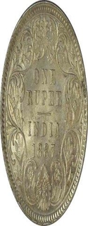 Silver One Rupee Coin of Victoria Empress of Calcutta Mint of 1887.