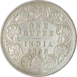 Silver One Rupee Coin  of Victoria Empress of Calcutta Mint of 1898.