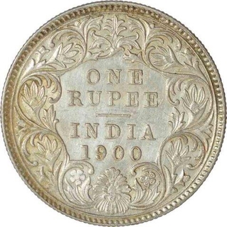 Silver One Rupee Coin  of Victoria Empress of Calcutta Mint of 1900.