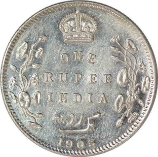 Silver One Rupee Coin of King Edward VII of Bombay Mint of 1905.