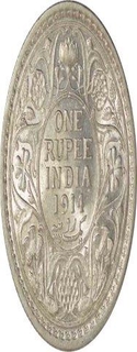 Silver One  Rupee Coin of King George V of Calcutta Mint of 1914.