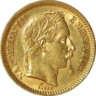 Gold  Twenty Francs Coin of  Nepolian III of  France of 1866.